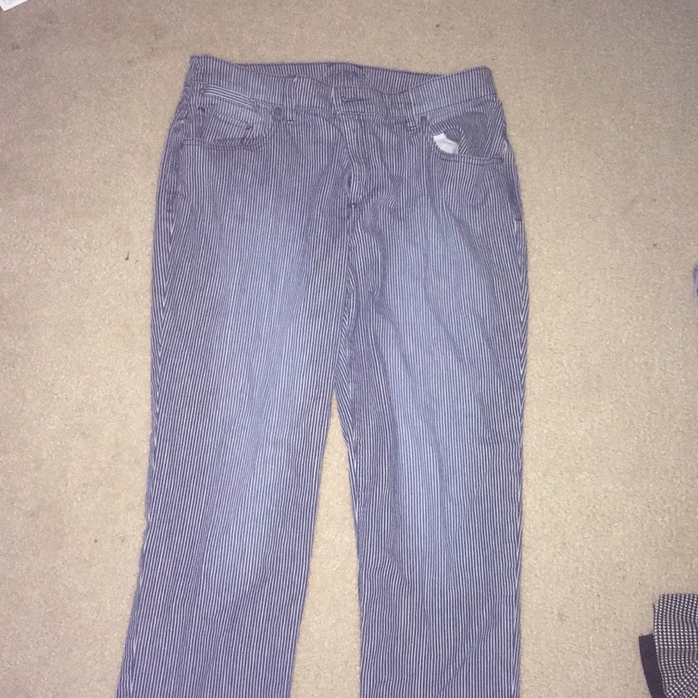 Navy and white pin striped jeans